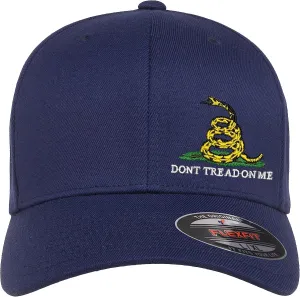Don't Tread On Me Snake Side Logo Embroidered Flexfit Fitted Ball Cap Political Black Grey Navy Olive Curved or Flat Brim