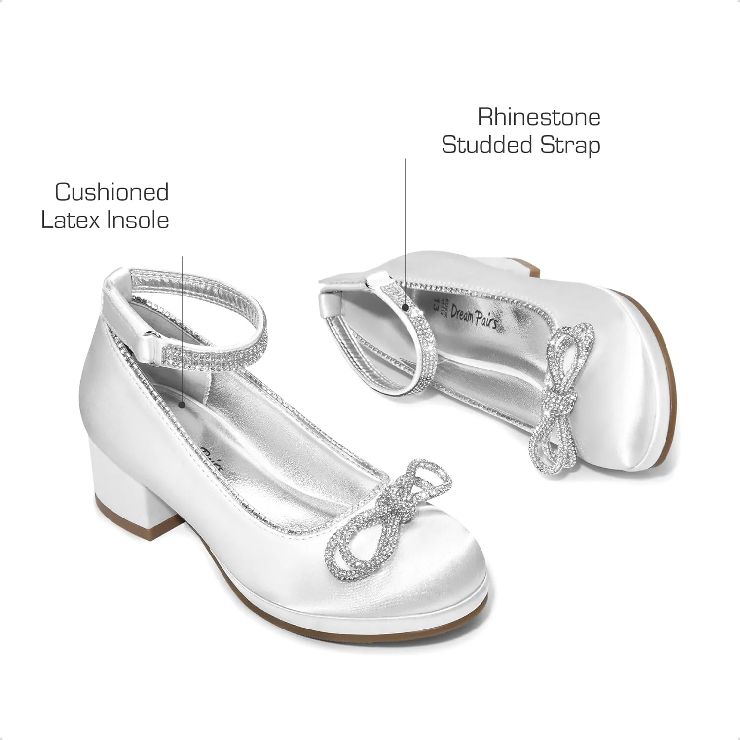 DREAM PAIRS Girls Dress Shoes Platform Chunky Heel Ankle Strap Princess Flats Flower Party Wedding Pump for Little Big Kid
