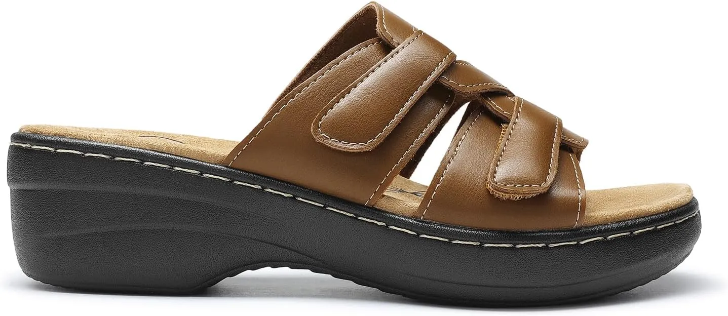 DREAM PAIRS Women's Arch Support Slide Sandals Adjustable Straps Slip On Wedge Sandals Casual Comfort Lightweight Flat Slides