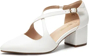 DREAM PAIRS Women's Chunky Heels Dress Pumps Closed Pointed Toe Comfort Cross Strap Block Heel Shoes for Party Dance Wedding