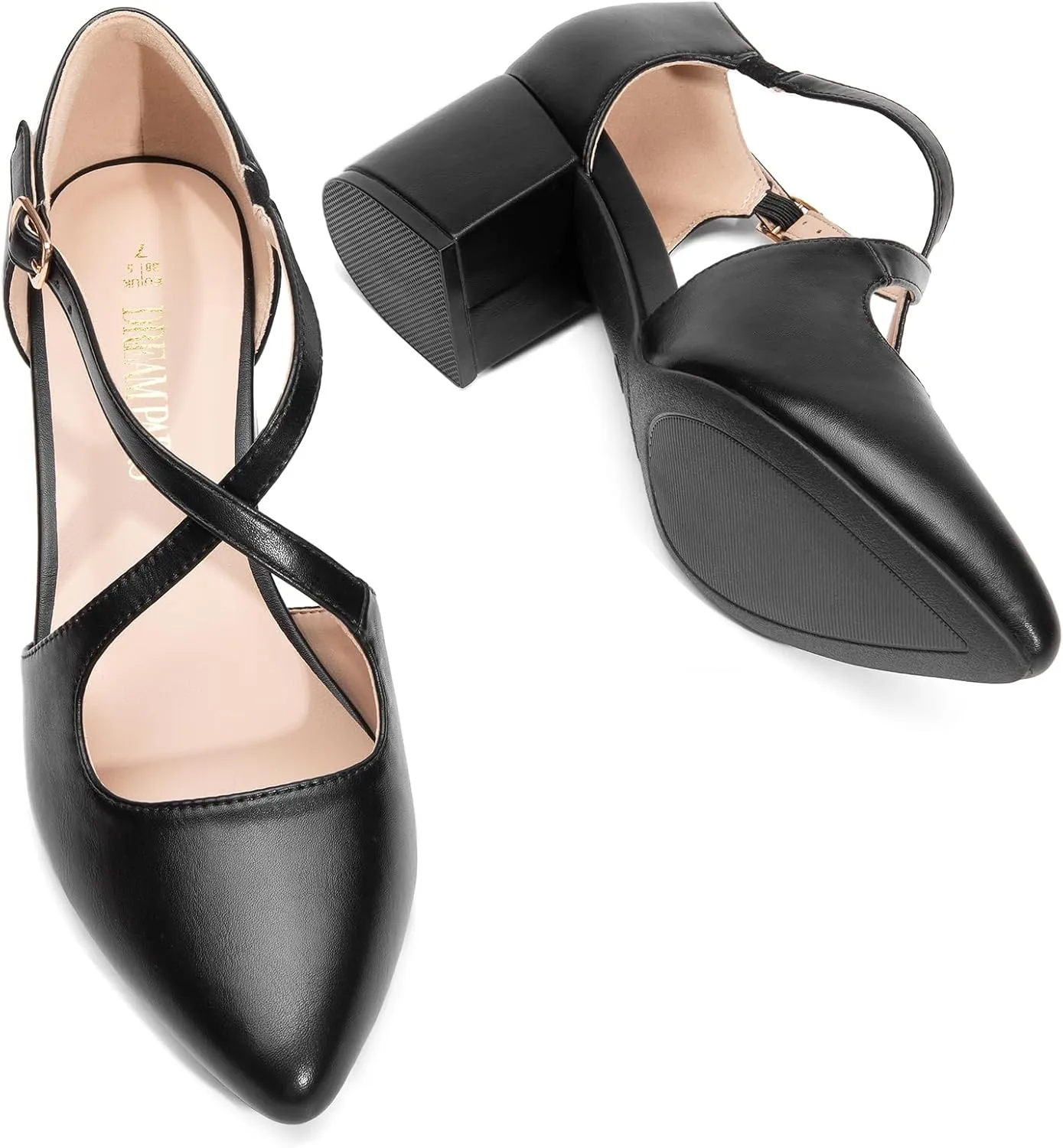 DREAM PAIRS Women's Chunky Heels Dress Pumps Closed Pointed Toe Comfort Cross Strap Block Heel Shoes for Party Dance Wedding