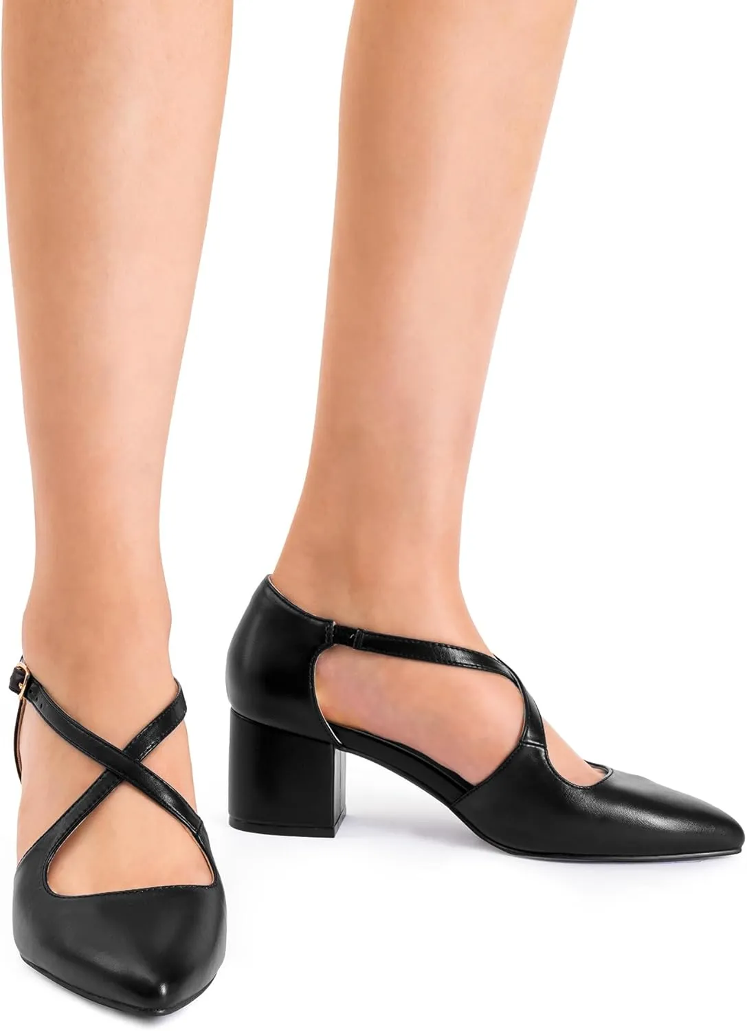 DREAM PAIRS Women's Chunky Heels Dress Pumps Closed Pointed Toe Comfort Cross Strap Block Heel Shoes for Party Dance Wedding