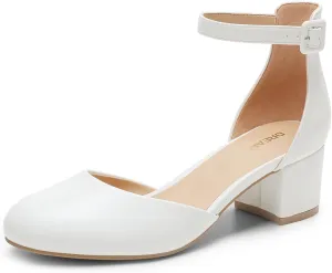 DREAM PAIRS Women's Closed Round Toe Low Block Heels Ankle Strap Chunky Heel Pumps Dress Wedding Office Party Shoes