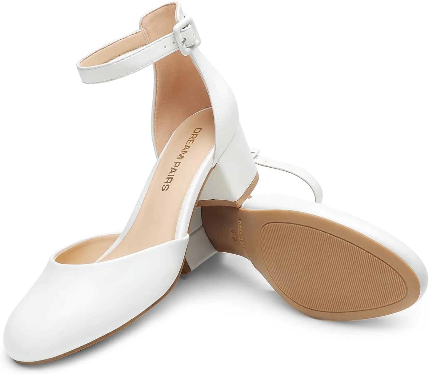 DREAM PAIRS Women's Closed Round Toe Low Block Heels Ankle Strap Chunky Heel Pumps Dress Wedding Office Party Shoes