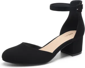 DREAM PAIRS Women's Closed Round Toe Low Block Heels Ankle Strap Chunky Heel Pumps Dress Wedding Office Party Shoes