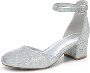 DREAM PAIRS Women's Closed Round Toe Low Block Heels Ankle Strap Chunky Heel Pumps Dress Wedding Office Party Shoes