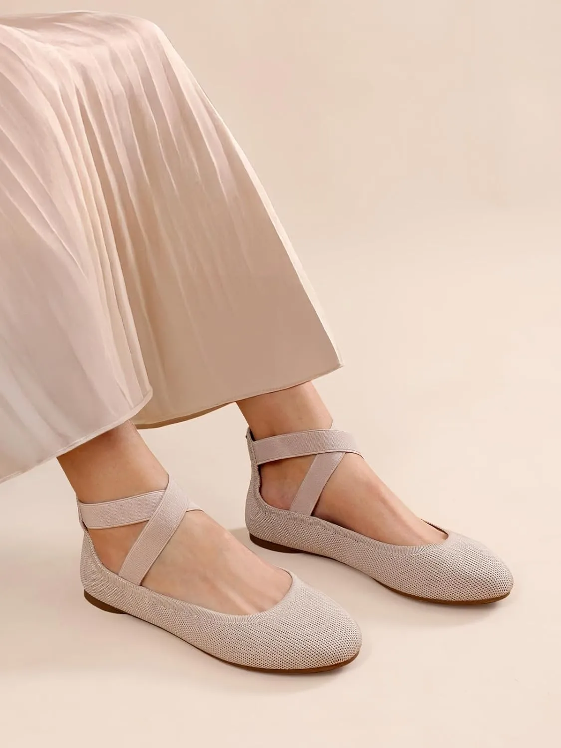 DREAM PAIRS Women's Comfortable Fashion Elastic Ankle Straps Flats Shoes