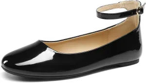 DREAM PAIRS Women's Dressy Ballet Flats Shoes Round Toe Comfortable Ankle Strap Patent Ballerina Flats Shoes
