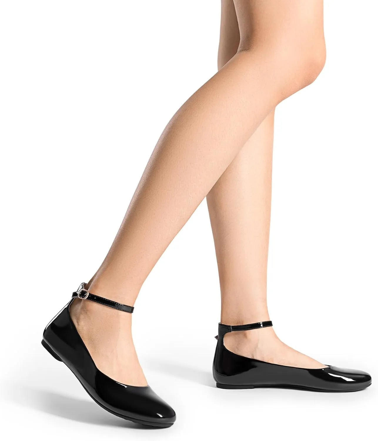 DREAM PAIRS Women's Dressy Ballet Flats Shoes Round Toe Comfortable Ankle Strap Patent Ballerina Flats Shoes