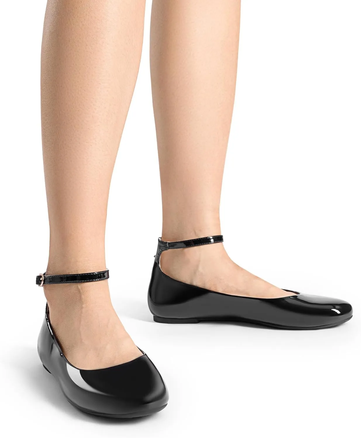 DREAM PAIRS Women's Dressy Ballet Flats Shoes Round Toe Comfortable Ankle Strap Patent Ballerina Flats Shoes