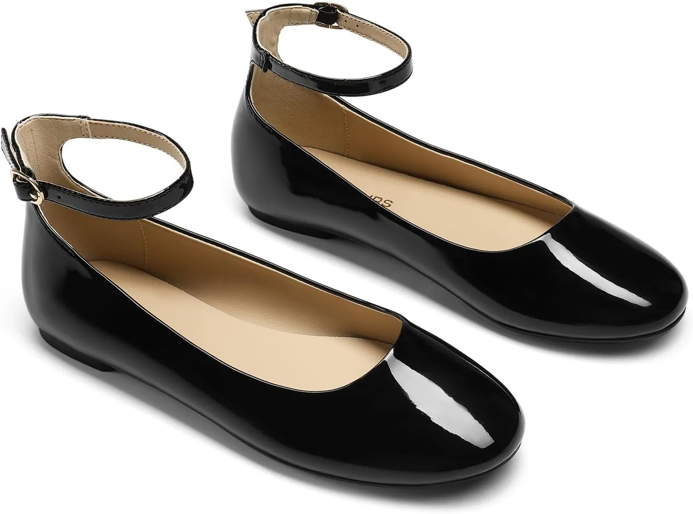 DREAM PAIRS Women's Dressy Ballet Flats Shoes Round Toe Comfortable Ankle Strap Patent Ballerina Flats Shoes