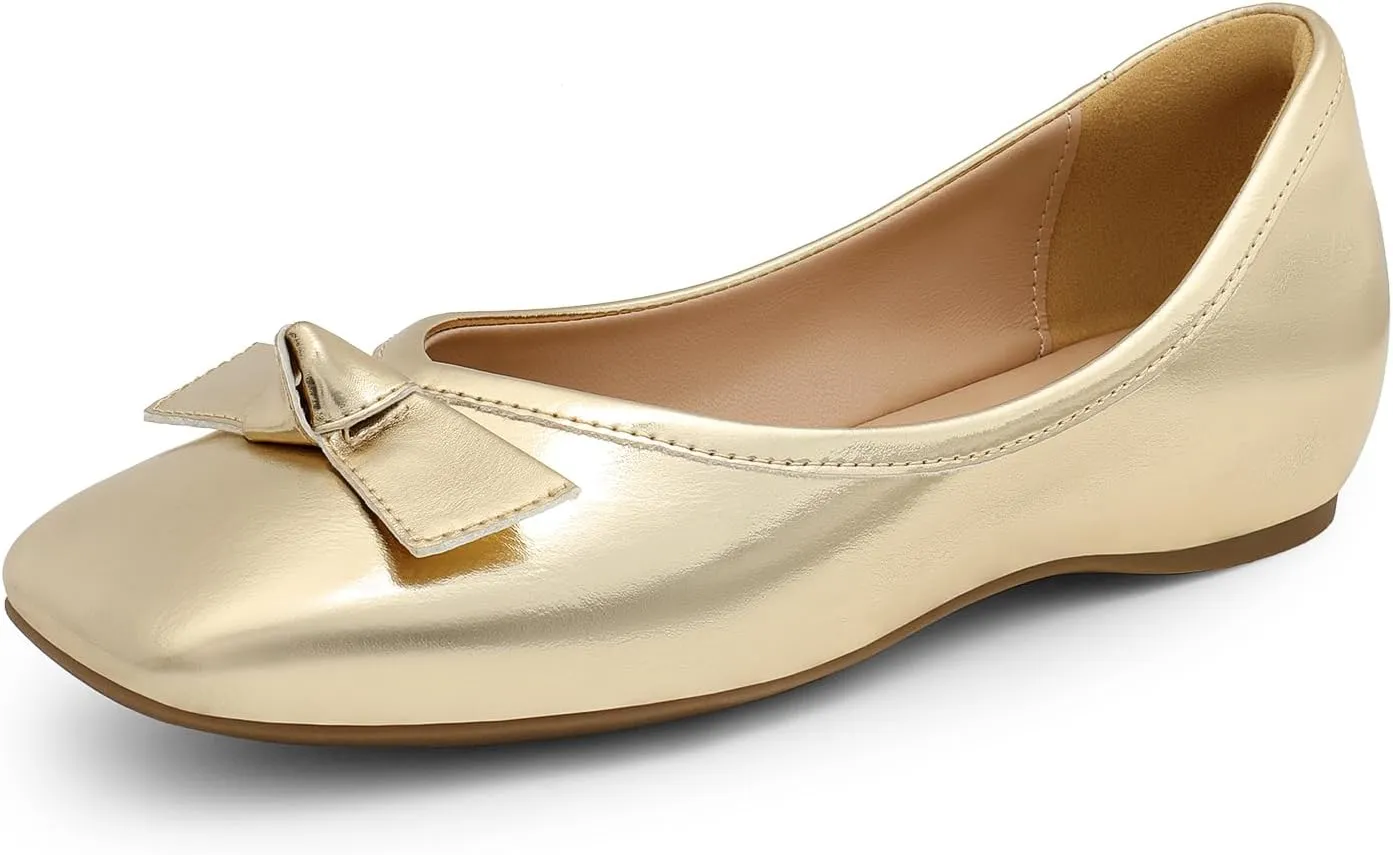 DREAM PAIRS Women's Low Wedge Dressy Flats, Comfortable Square Toe Rhinestone Wedding Shoes