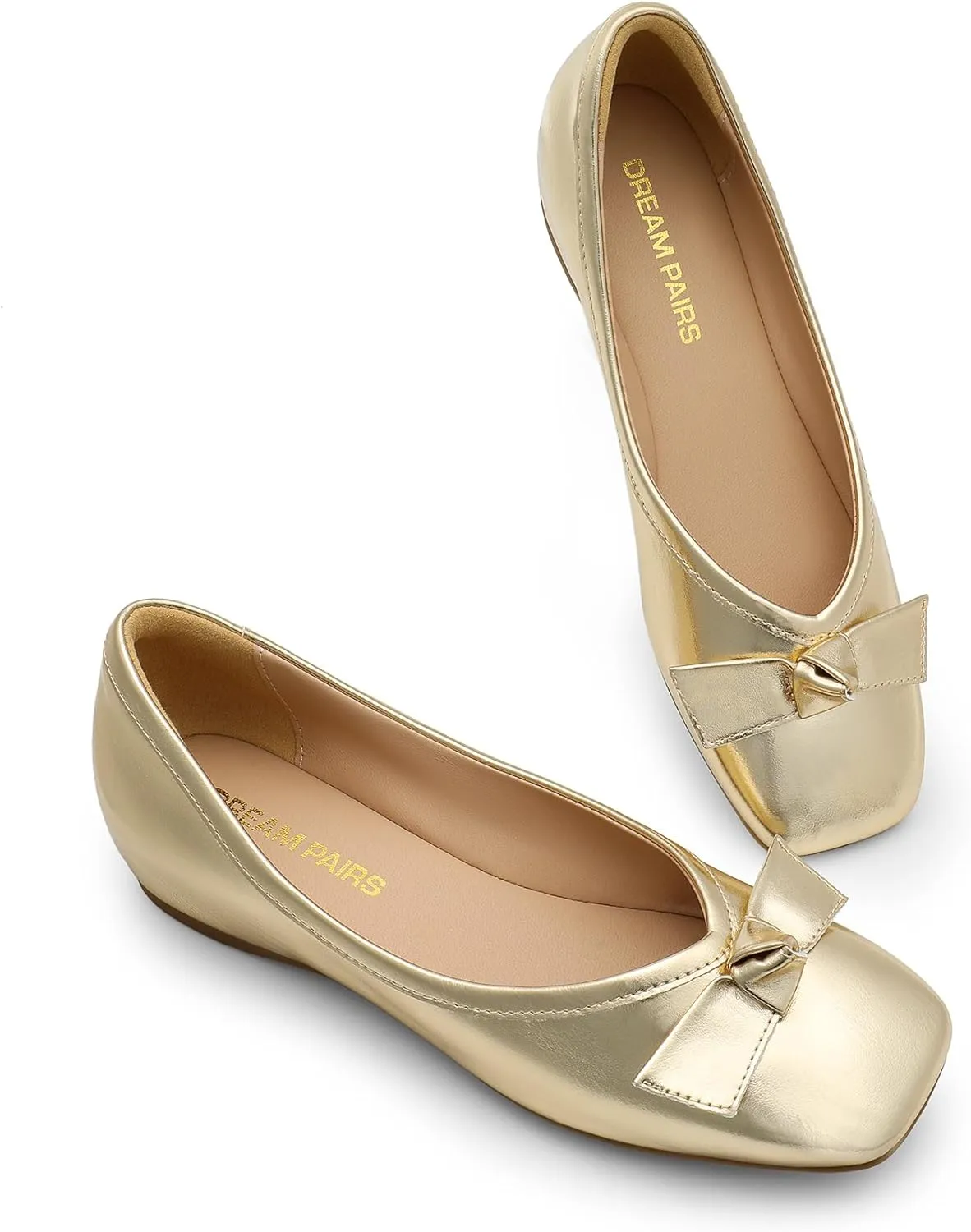 DREAM PAIRS Women's Low Wedge Dressy Flats, Comfortable Square Toe Rhinestone Wedding Shoes