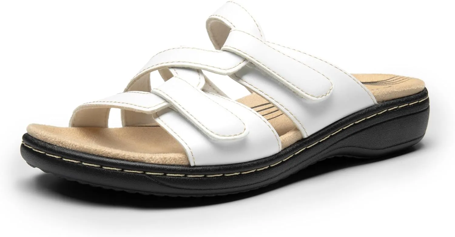 DREAM PAIRS Womens Slides Arch Support Slip on Flat Sandals Comfort Plantar Fasciitis Soft Cushion Slippers With Adjustable Straps