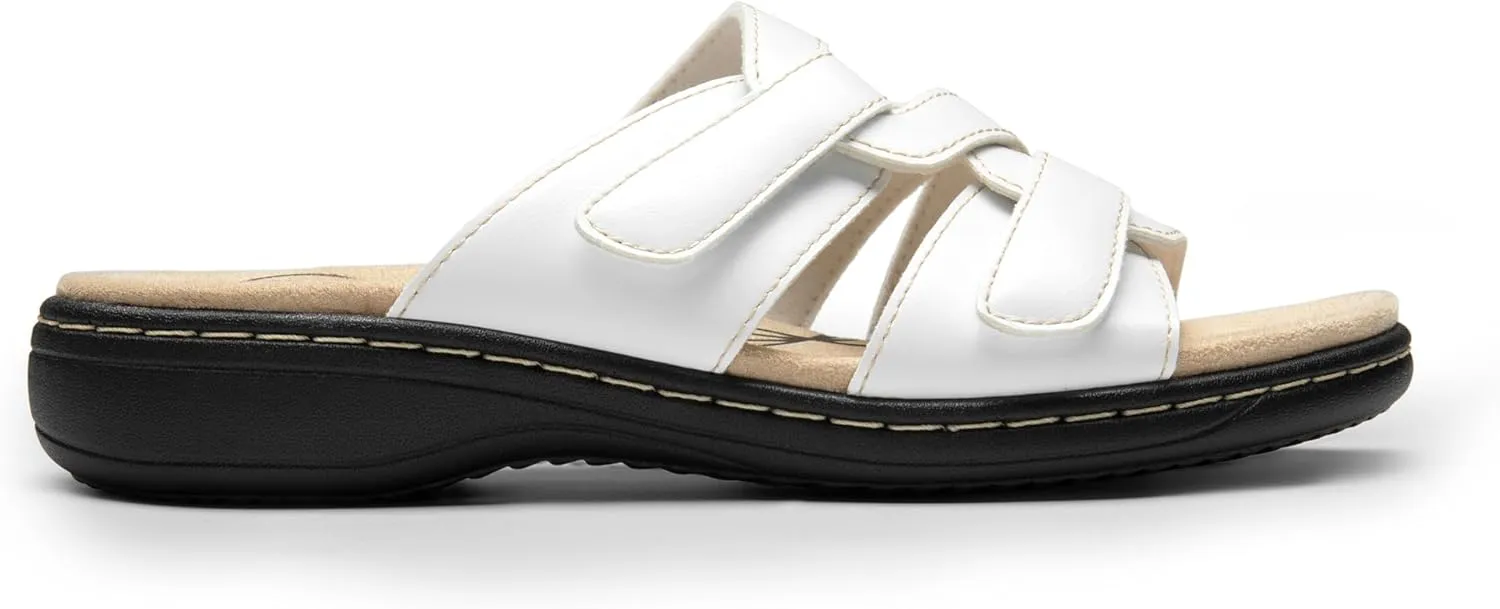DREAM PAIRS Womens Slides Arch Support Slip on Flat Sandals Comfort Plantar Fasciitis Soft Cushion Slippers With Adjustable Straps
