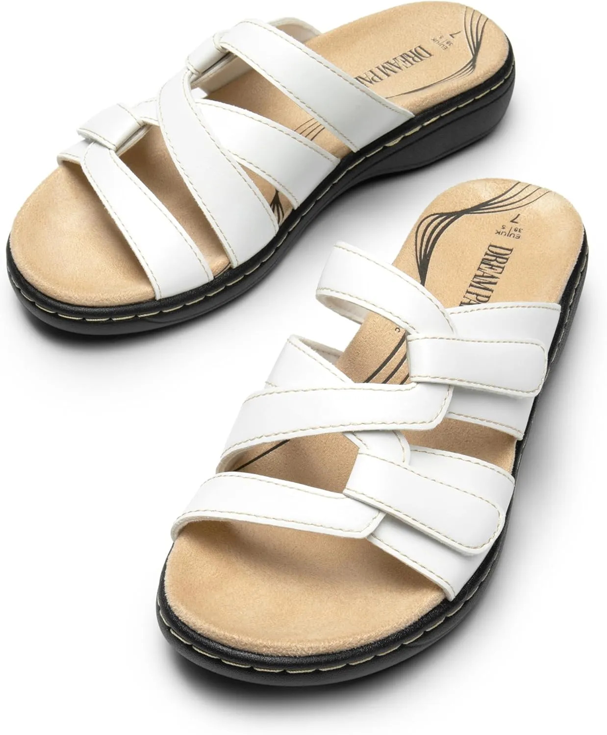 DREAM PAIRS Womens Slides Arch Support Slip on Flat Sandals Comfort Plantar Fasciitis Soft Cushion Slippers With Adjustable Straps