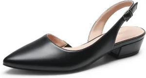 DREAM PAIRS Womens Slingback Kitten Low Block Heels Closed Pointed Toe Ankle Strap Elegant Dressy Pumps Wedding Party Dress Shoes for Women