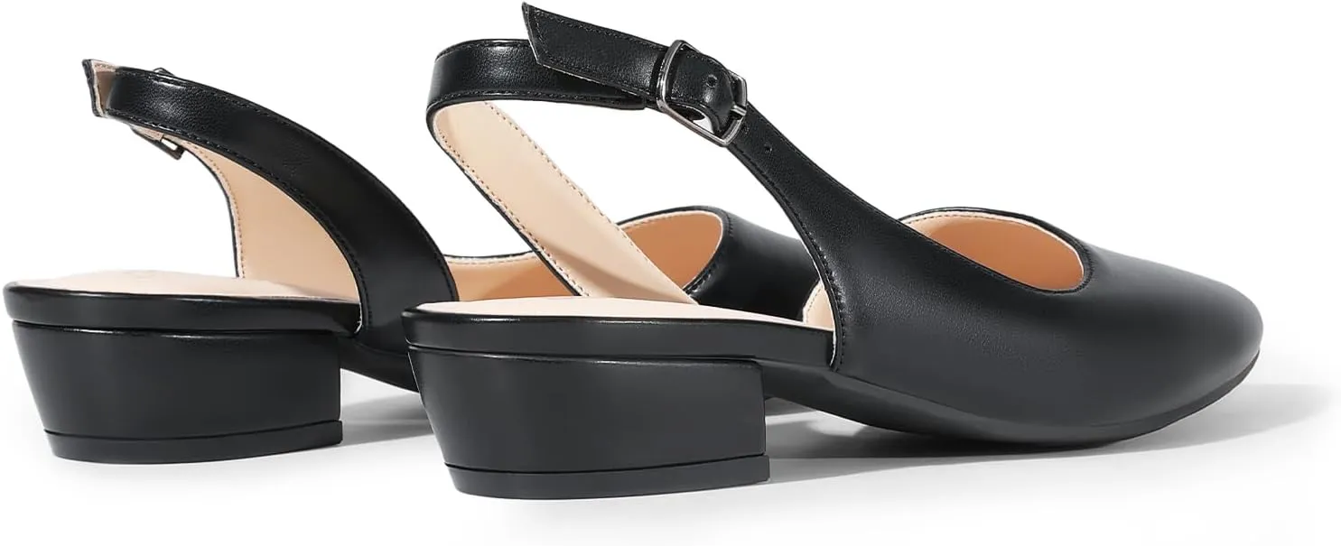 DREAM PAIRS Womens Slingback Kitten Low Block Heels Closed Pointed Toe Ankle Strap Elegant Dressy Pumps Wedding Party Dress Shoes for Women