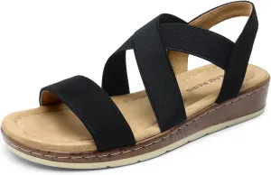 DREAM PAIRS Women's Summer Dressy Low Wedge Heels Comfortable Slip on Casual Flat Sandals for Walking Vacation