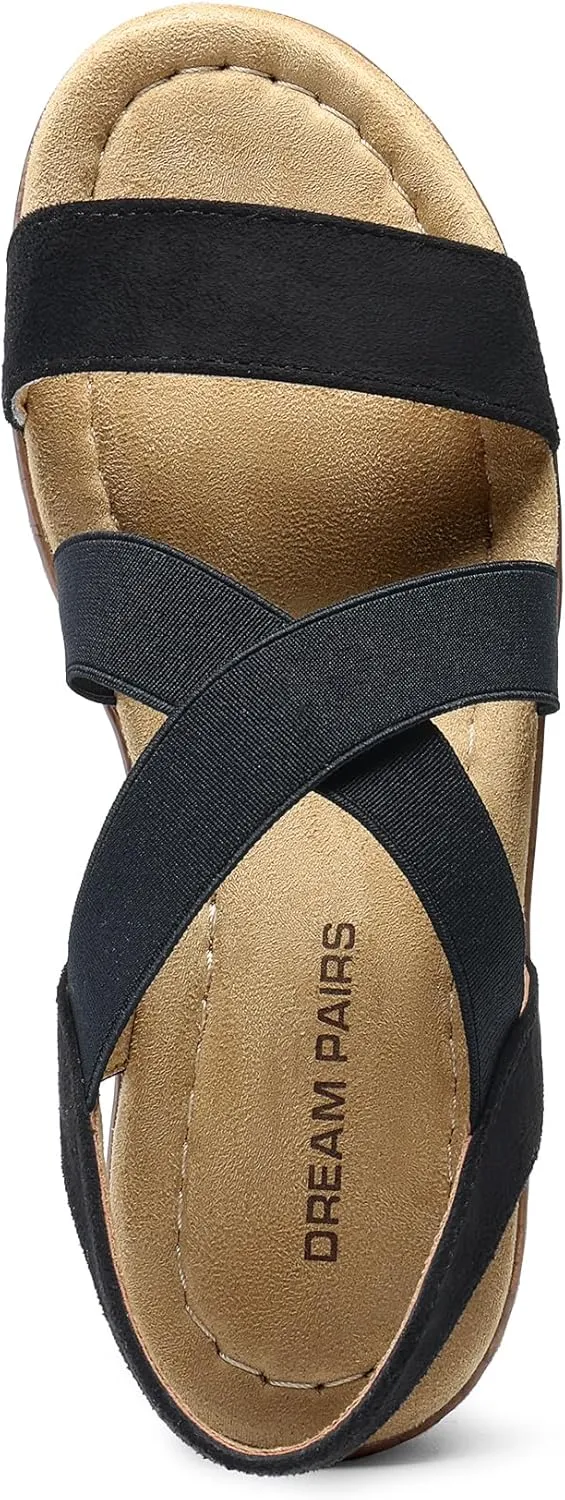 DREAM PAIRS Women's Summer Dressy Low Wedge Heels Comfortable Slip on Casual Flat Sandals for Walking Vacation