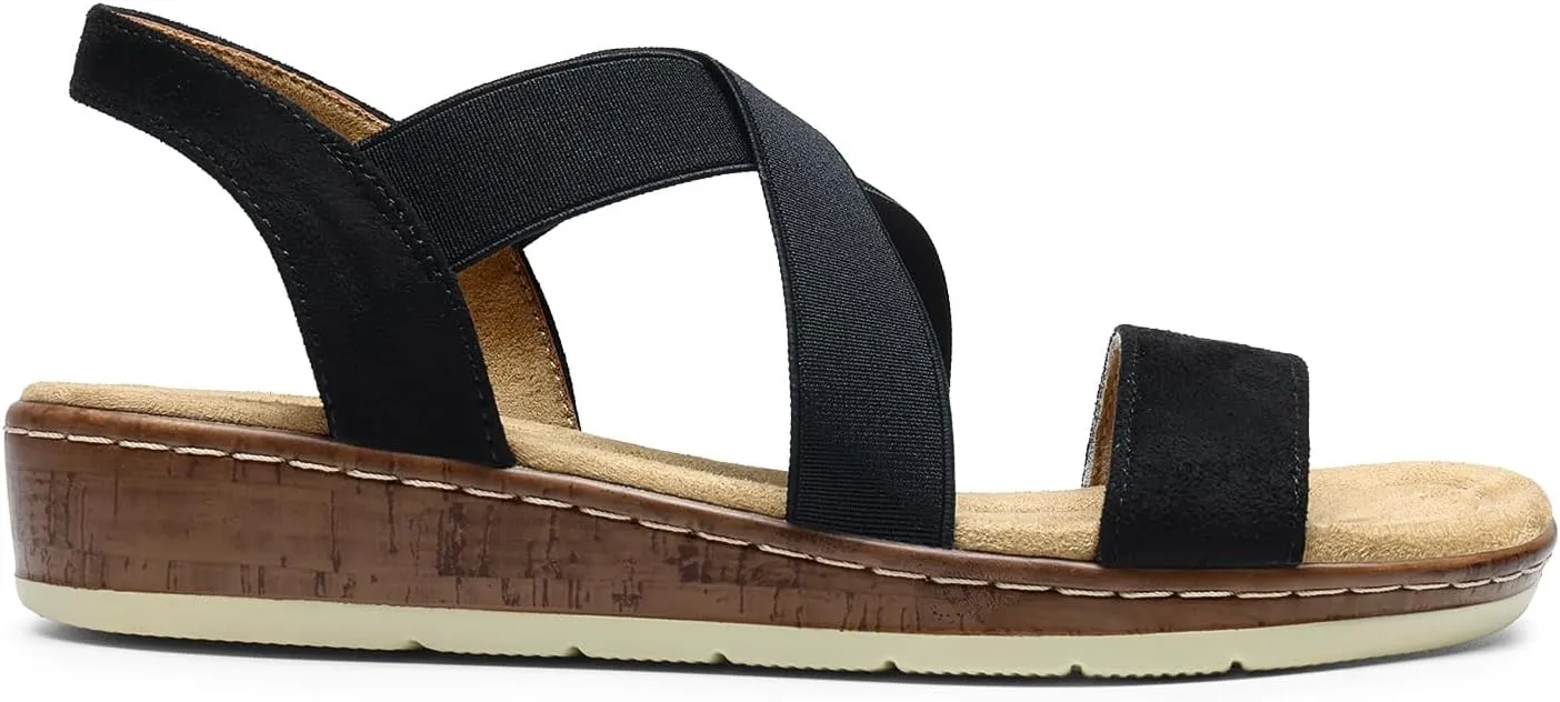 DREAM PAIRS Women's Summer Dressy Low Wedge Heels Comfortable Slip on Casual Flat Sandals for Walking Vacation