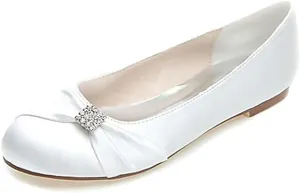 Dress First Wedding Shoes Rhinestone Flats for Women Bridal Shoes Rhinestone Flats Heel Round Toe Satin Elegant