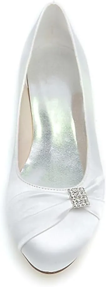 Dress First Wedding Shoes Rhinestone Flats for Women Bridal Shoes Rhinestone Flats Heel Round Toe Satin Elegant