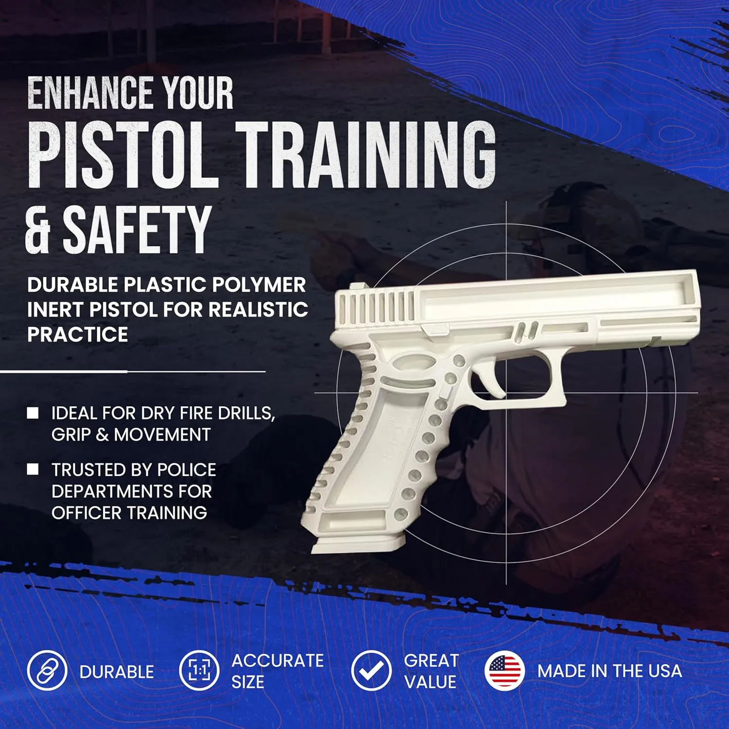 Durable Plastic Polymer Training Pistol - Lightweight Realistic Training Gun for Safe Dry Fire Drills, Draw, Grip, Movement - Compatible with Glock 19 & 23 - Fits WML, IWB & Safariland ALS Holster