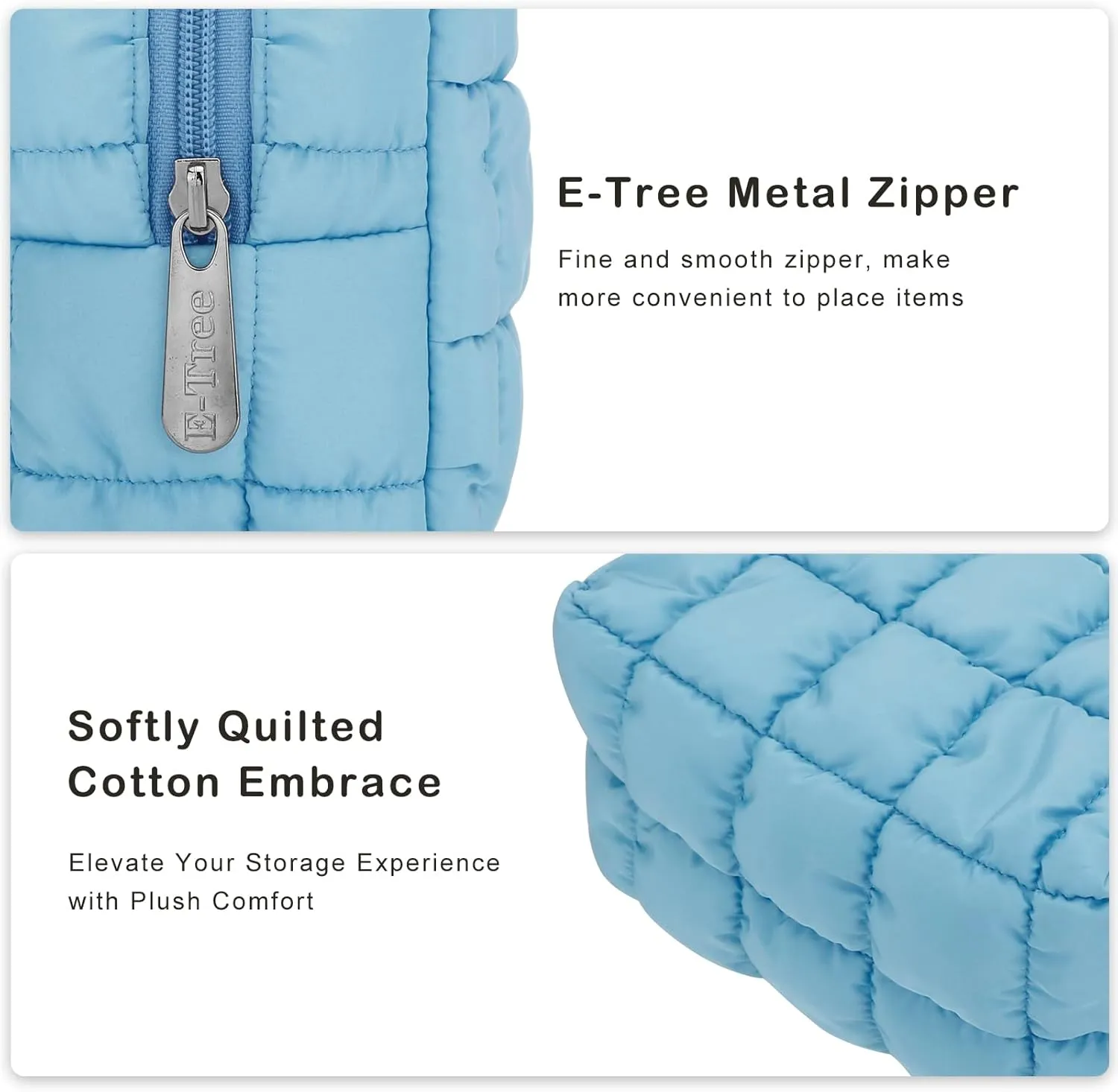 E-Tree Cute Makeup Bag,Quilted Cosmetic Bag,Make up Pouch for Purse,Toiletry Zipper Pouch,Checkered Bag,Travel Case,Storage Pouches for Organization (Blue)