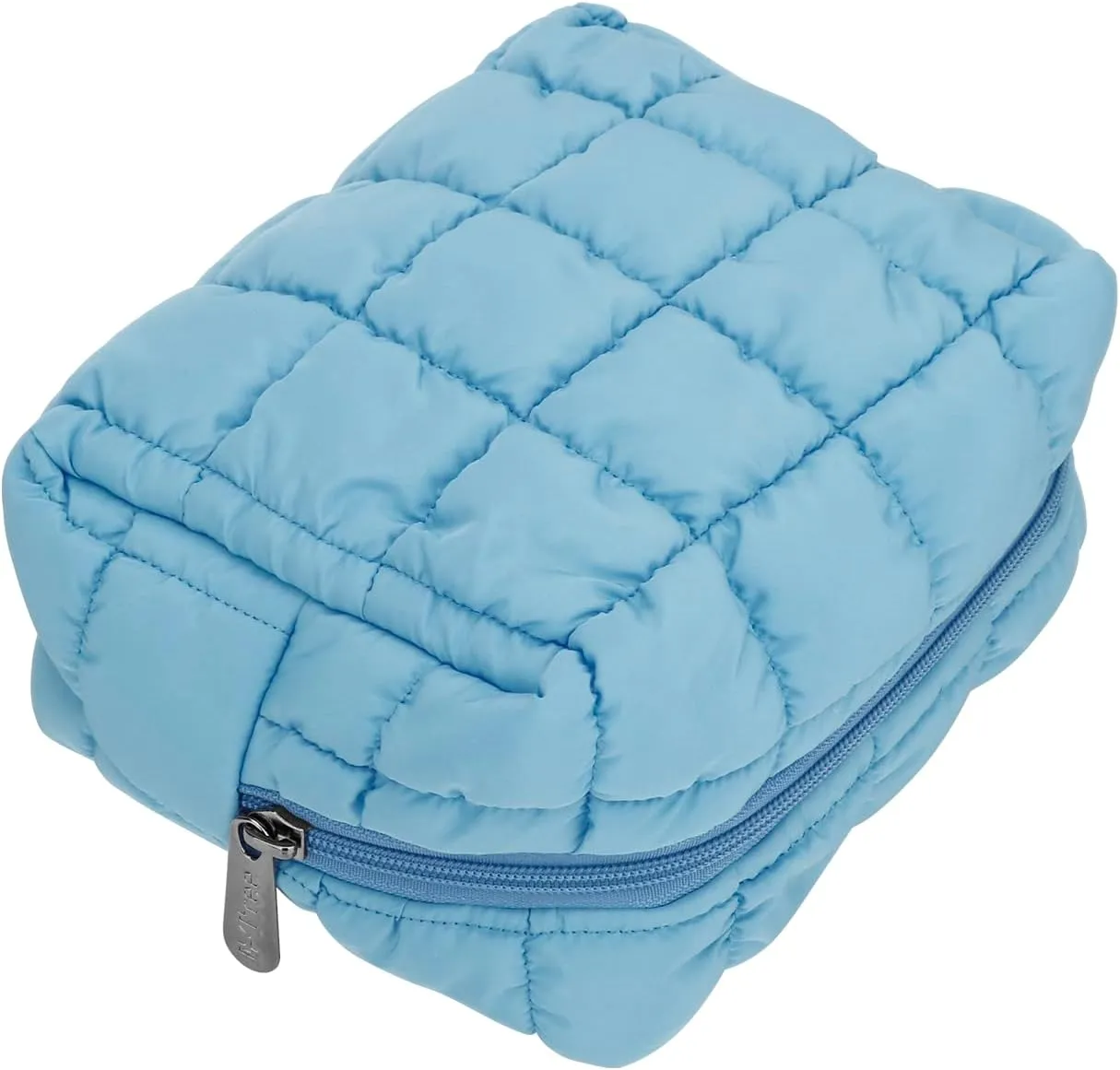 E-Tree Cute Makeup Bag,Quilted Cosmetic Bag,Make up Pouch for Purse,Toiletry Zipper Pouch,Checkered Bag,Travel Case,Storage Pouches for Organization (Blue)