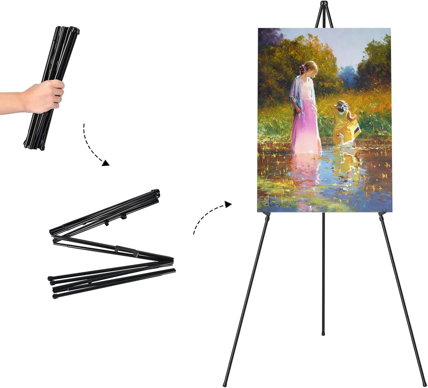 Easel Stand for Display, Aredy 63" Portable Painting Easel, Lightweight Metal Easels for Painting Canvas, Wedding Sign (2 Pack)