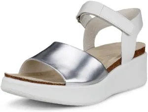 ECCO Women's Flowt Wedge Cork Sandal, Pure Silver/White, 7-7. 5