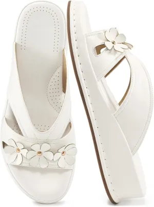 Ecetana Sandals for Women 2025 Wedge Slides Dressy Summer Comfortable Memory Foam Slip on Casual Platform Shoes