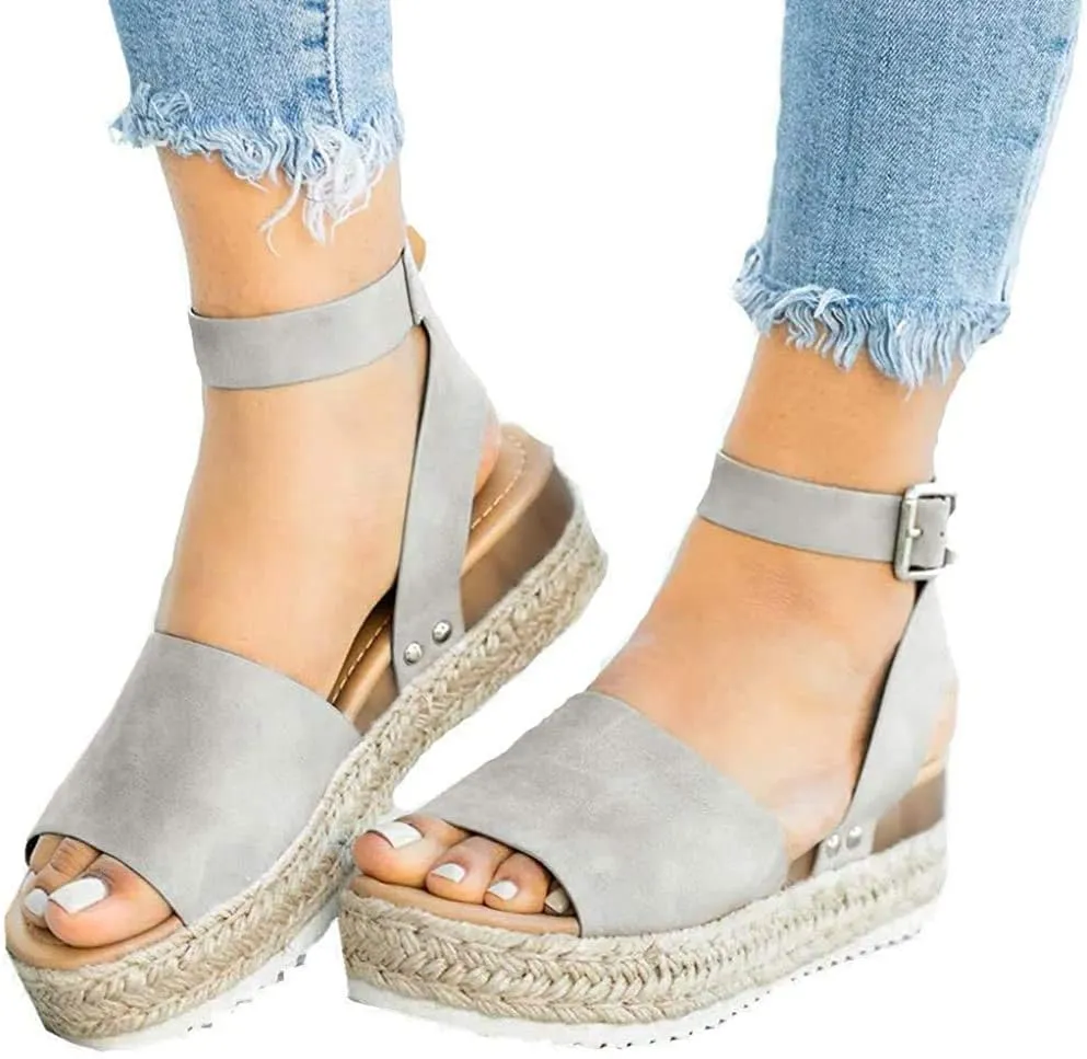 Ecolley Ankle Strap Sandals for Women Flat Comfortable Plus Size Casual Leather Smooth Size 39