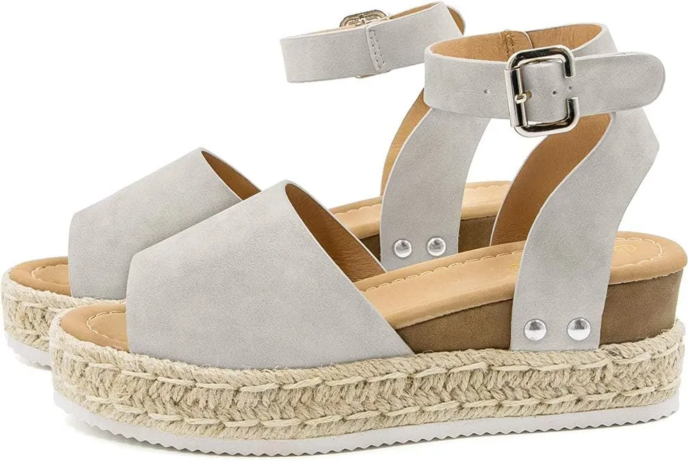Ecolley Ankle Strap Sandals for Women Flat Comfortable Plus Size Casual Leather Smooth Size 39