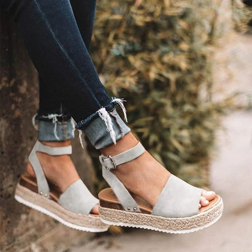 Ecolley Ankle Strap Sandals for Women Flat Comfortable Plus Size Casual Leather Smooth Size 39
