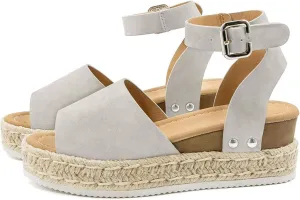 Ecolley Ankle Strap Sandals for Women Flat Comfortable Plus Size Casual Leather Smooth Size 39