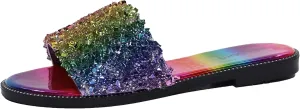 EETTARO Women's Glitter Shiny Slide Sandals Sparkle Fancy Flat Slippers Slip-on Jeweled Shoes