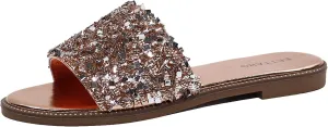 EETTARO Women's Glitter Shiny Slide Sandals Sparkle Fancy Flat Slippers Slip-on Jeweled Shoes