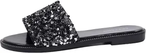 EETTARO Women's Glitter Shiny Slide Sandals Sparkle Fancy Flat Slippers Slip-on Jeweled Shoes