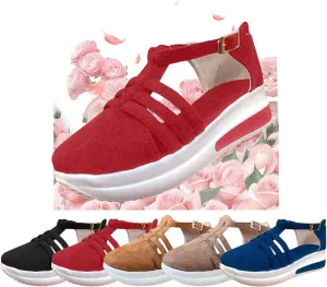 Elderly women shoes, women's comfortable casual summer women's ankle strap thick bottom wedge heel flat buckle walking shoes