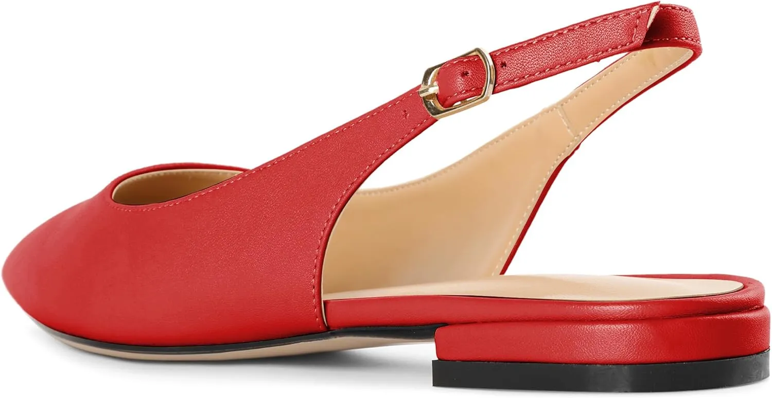 Eldof Women Low Heels Pointed Closed Toe Slingback Flats Ankle Straps Pumps Classic Dressy Elegant Shoes 1 Inch