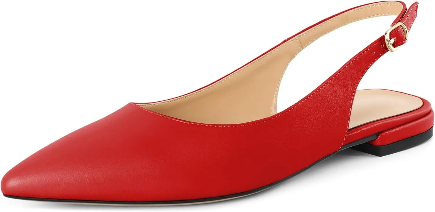 Eldof Women Low Heels Pointed Closed Toe Slingback Flats Ankle Straps Pumps Classic Dressy Elegant Shoes 1 Inch