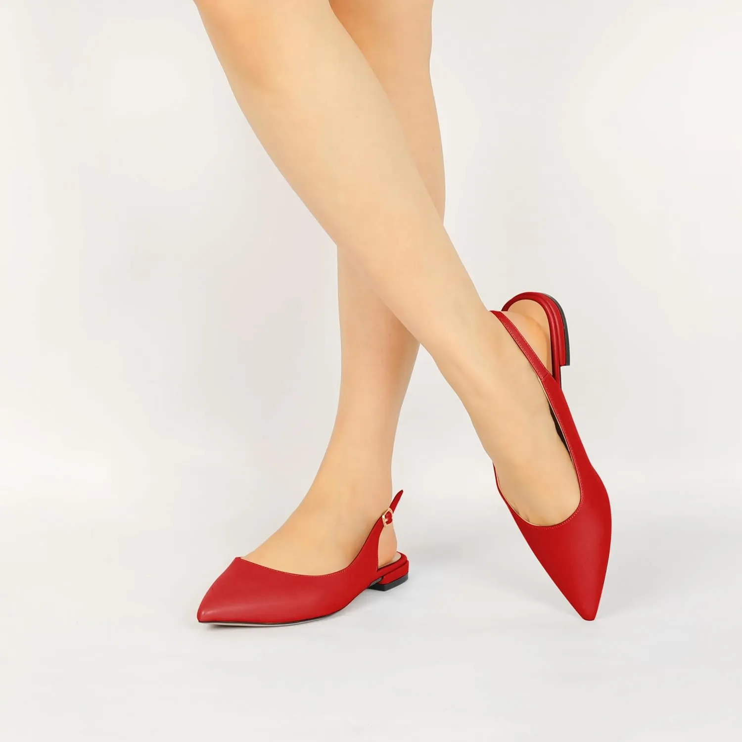 Eldof Women Low Heels Pointed Closed Toe Slingback Flats Ankle Straps Pumps Classic Dressy Elegant Shoes 1 Inch