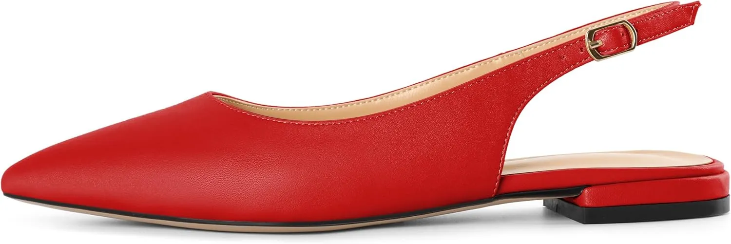 Eldof Women Low Heels Pointed Closed Toe Slingback Flats Ankle Straps Pumps Classic Dressy Elegant Shoes 1 Inch
