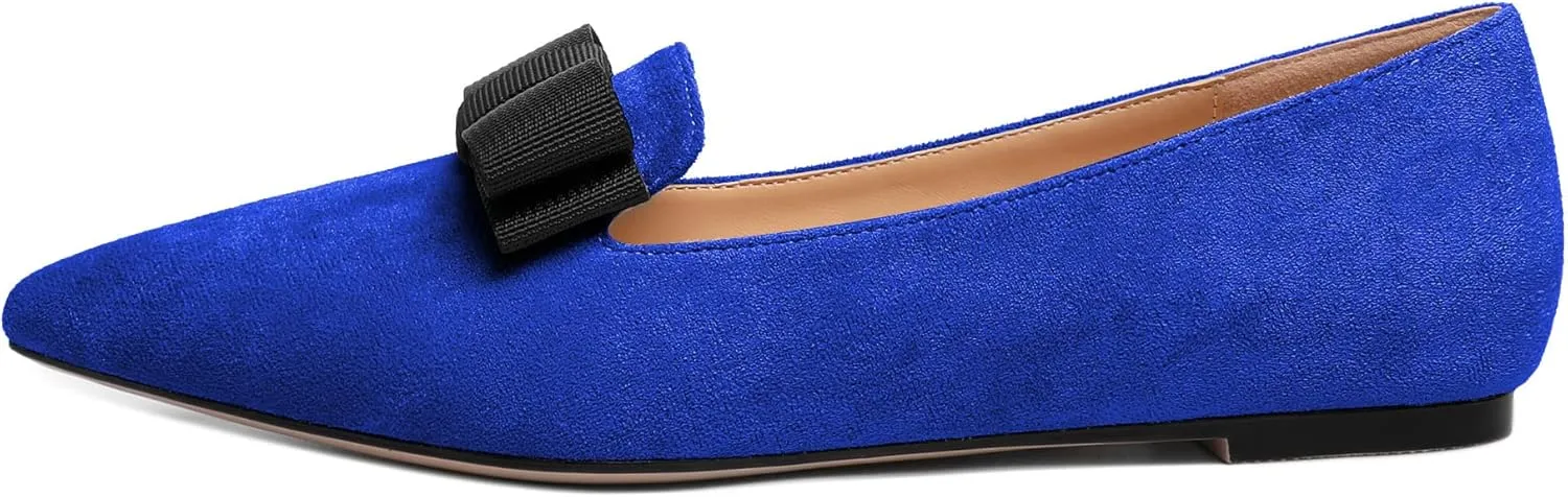 Eldof Women's Loafer Flat Pointed Toe Bow Tie Ballet Slip on Comfortable Dress Work Shoes