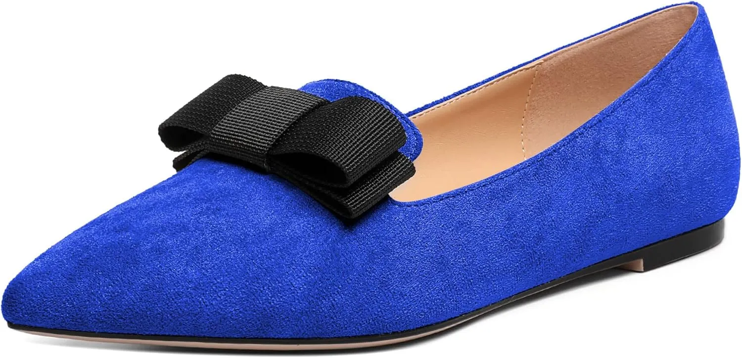 Eldof Women's Loafer Flat Pointed Toe Bow Tie Ballet Slip on Comfortable Dress Work Shoes