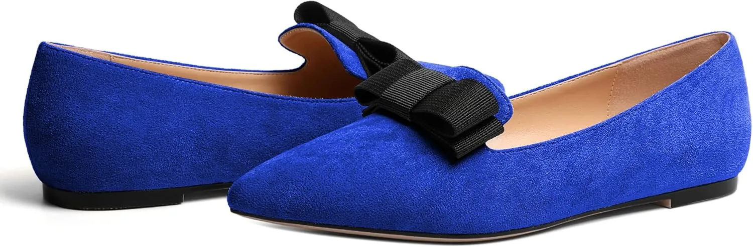 Eldof Women's Loafer Flat Pointed Toe Bow Tie Ballet Slip on Comfortable Dress Work Shoes