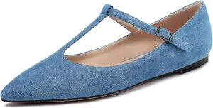 Eldof Women's Pointed Flat Pumps, T-Strap Flat Pumps, Comfortable Flat for The Office Wedding and Dress