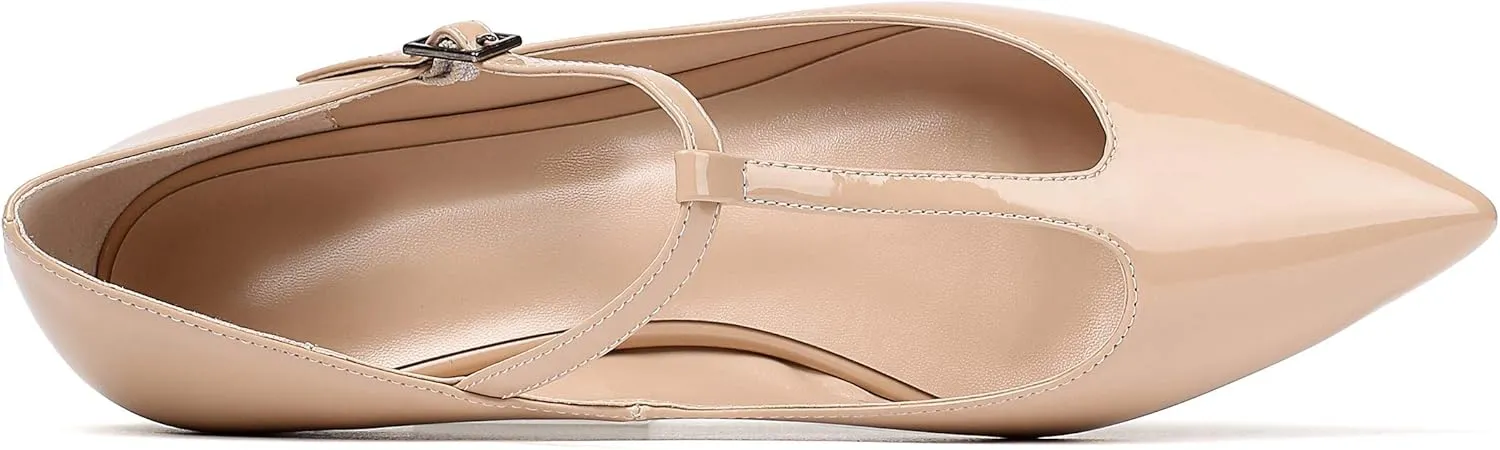 Eldof Women's Pointed Flat Pumps, T-Strap Flat Pumps, Comfortable Flat for The Office Wedding and Dress
